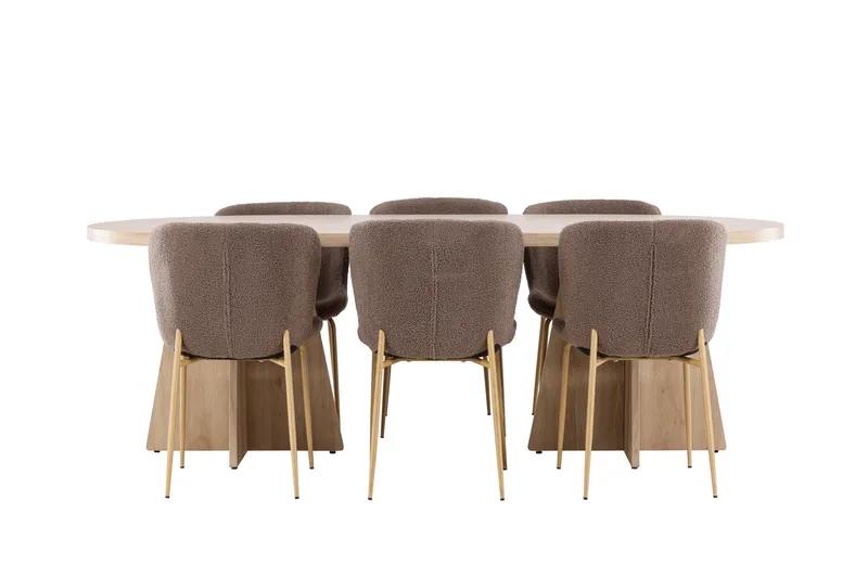 Bootcut Ruokailuryhmä 230 cm Suorakulmainen jossa 6 Modesto tuolia - Whitewash/Ruskea - Huonekalut - Pöytä & ruokailuryhmä - Ruokailuryhmä