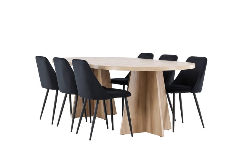 Bootcut Ruokailuryhmä 230 cm Suorakulmainen jossa 6 Night tuolia, Whitewash/Musta