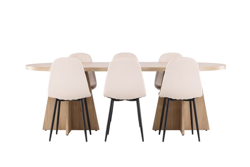 Bootcut Ruokailuryhmä 230 cm Suorakulmainen jossa 6 Polar tuolia - Whitewash/Beige - Huonekalut - Pöytä & ruokailuryhmä - Ruokailuryhmä