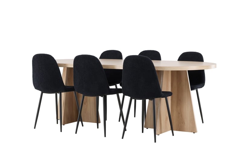 Bootcut Ruokailuryhmä 230 cm Suorakulmainen jossa 6 Polar tuolia - Whitewash/Musta - Huonekalut - Pöytä & ruokailuryhmä - Ruokailuryhmä