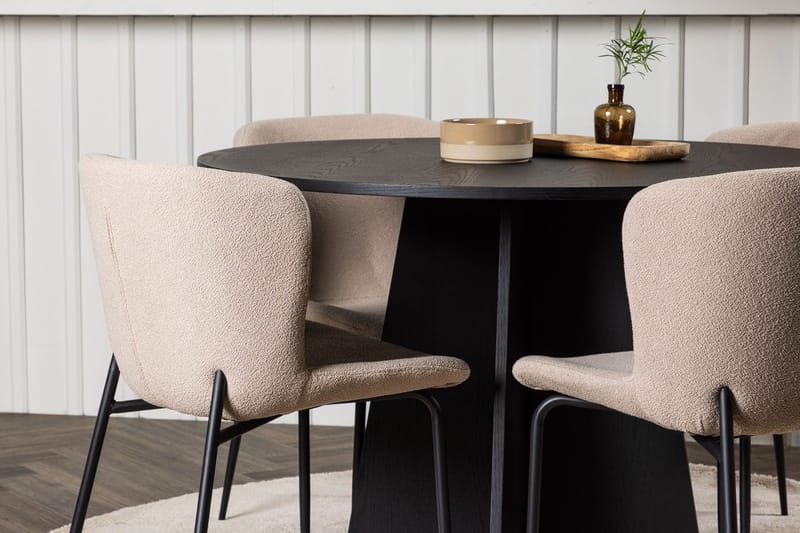 Bootcut-ruokapöytä 110 cm, pyöreä, ja 4 Modesto-ruokatuolia - Huonekalut - Pöytä & ruokailuryhmä - Ruokailuryhmä
