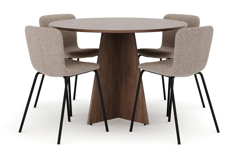 Bootcut Pyöreä Pieni Pähkinäruokapöytä 110 cm ja 4 Katy Ruokatuolia, undefined