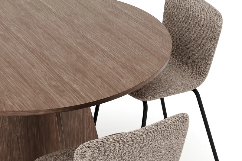 Bootcut Pyöreä Pieni Pähkinäruokapöytä 110 cm ja 4 Katy Ruokatuolia - Huonekalut - Pöytä & ruokailuryhmä - Ruokailuryhmä