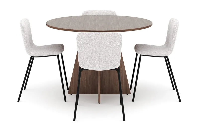 Bootcut Pyöreä Pieni Pähkinäruokapöytä 110 cm ja 4 Katy Ruokatuolia - Huonekalut - Pöytä & ruokailuryhmä - Ruokailuryhmä