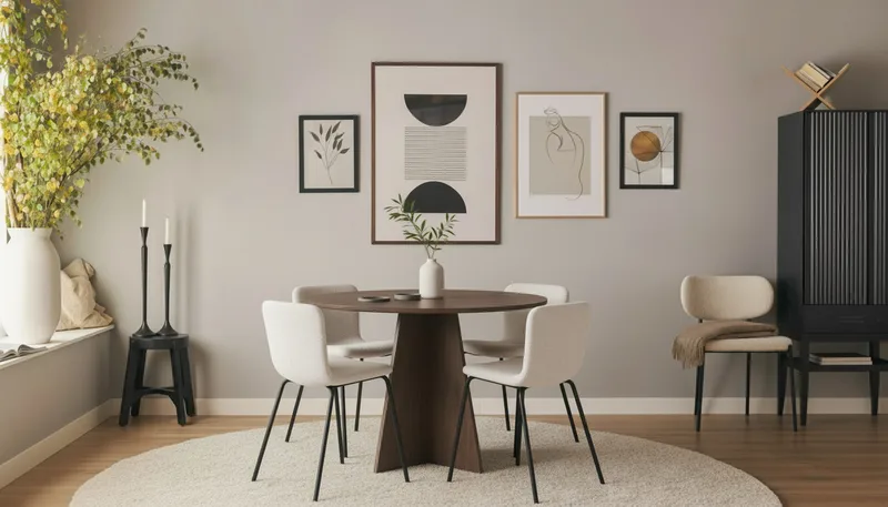 Bootcut Pyöreä Pieni Pähkinäruokapöytä 110 cm ja 4 Katy Ruokatuolia - Huonekalut - Pöytä & ruokailuryhmä - Ruokailuryhmä