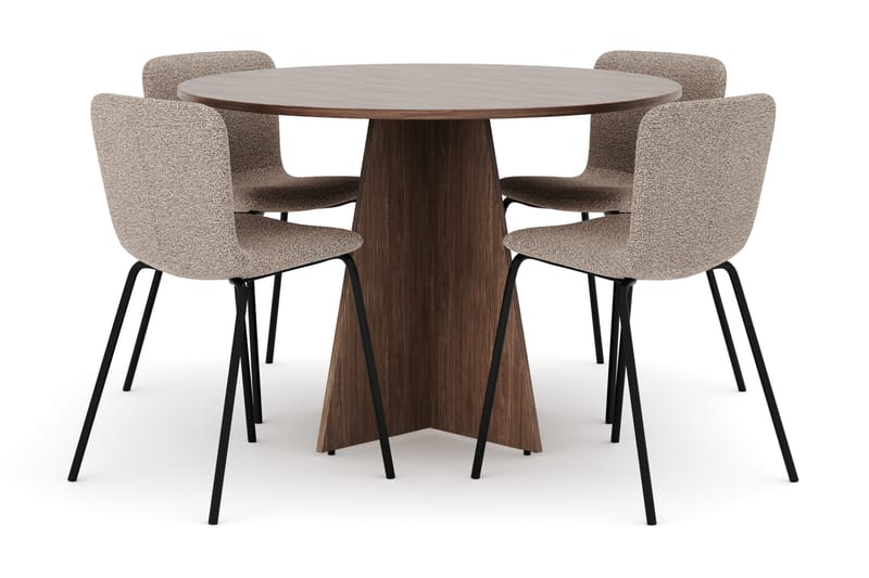 Bootcut Pyöreä Pieni Pähkinäruokapöytä 110 cm ja 4 Katy Ruokatuolia, undefined