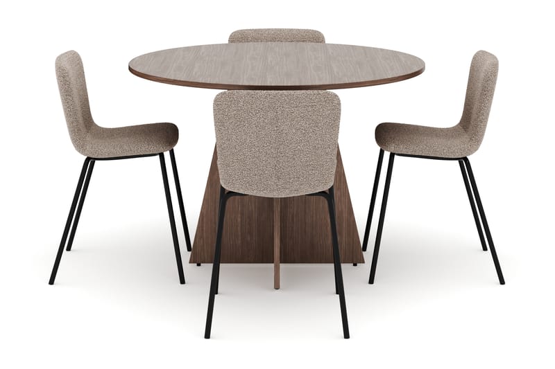 Bootcut Pyöreä Pieni Pähkinäruokapöytä 110 cm ja 4 Katy Ruokatuolia - Huonekalut - Pöytä & ruokailuryhmä - Ruokailuryhmä