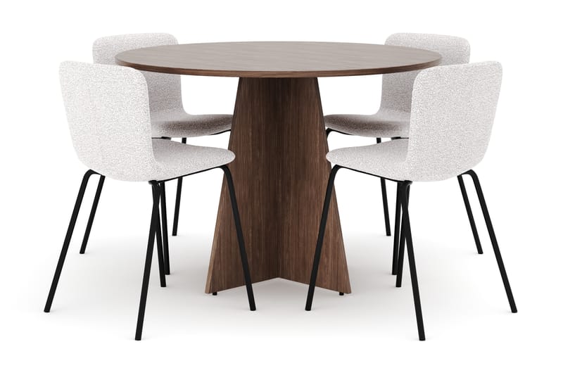 Bootcut Pyöreä Pieni Pähkinäruokapöytä 110 cm ja 4 Katy Ruokatuolia - Huonekalut - Pöytä & ruokailuryhmä - Ruokailuryhmä