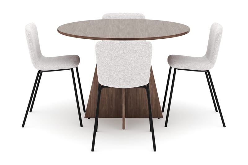 Bootcut Pyöreä Pieni Pähkinäruokapöytä 110 cm ja 4 Katy Ruokatuolia - Huonekalut - Pöytä & ruokailuryhmä - Ruokailuryhmä