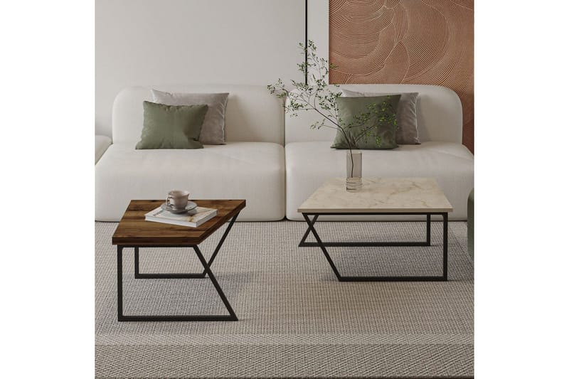 Bulskoll Sohvapöytä 120 cm - Travertiini/Pähkinä - Huonekalut - Pöytä & ruokailuryhmä - Apupöytä & sivupöytä - Sarjapöytä
