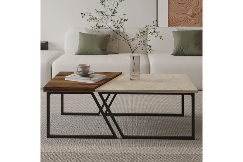 Bulskoll Sohvapöytä 120 cm - Travertiini/Pähkinä - Huonekalut - Pöytä & ruokailuryhmä - Apupöytä & sivup öytä - Sarjapöytä