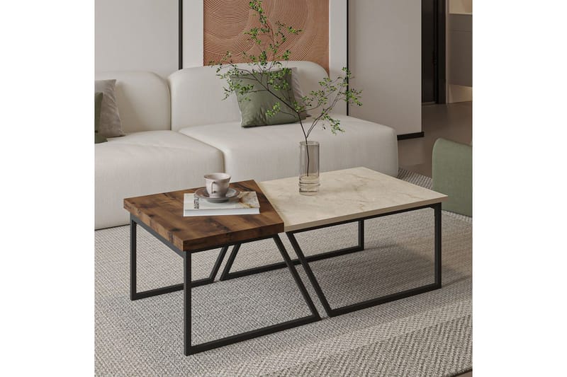 Bulskoll Sohvapöytä 120 cm - Travertiini/Pähkinä - Huonekalut - Pöytä & ruokailuryhmä - Sohvapöytä