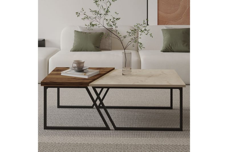 Bulskoll Sohvapöytä 120 cm - Travertiini/Pähkinä - Huonekalut - Pöytä & ruokailuryhmä - Sohvapöytä