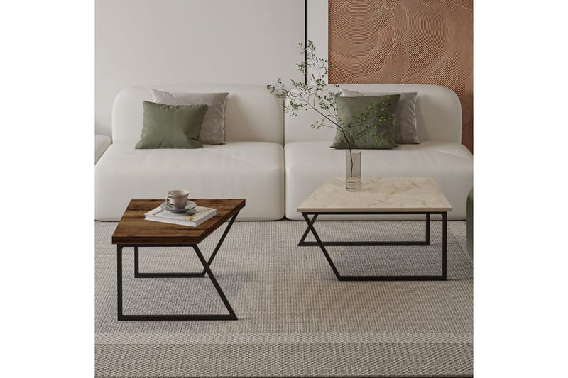 Bulskoll Sohvapöytä 120 cm - Travertiini/Pähkinä - Huonekalut - Pöytä & ruokailuryhmä - Sohvapöytä