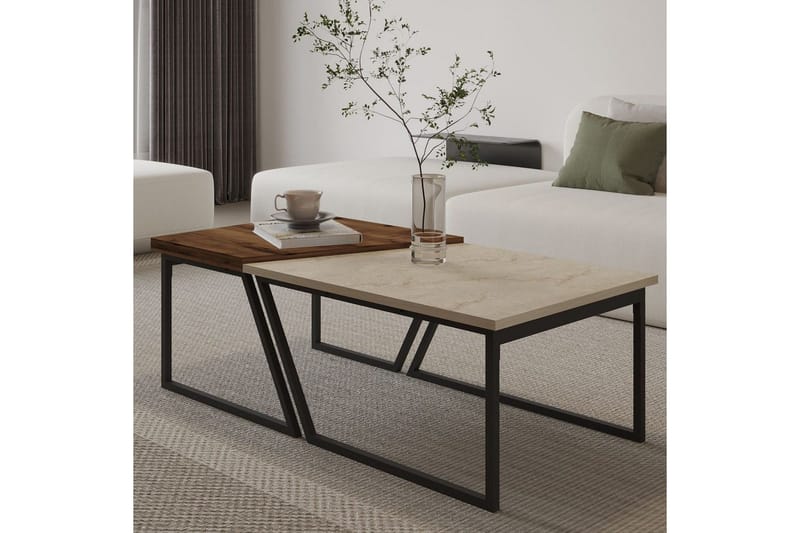 Bulskoll Sohvapöytä 120 cm - Travertiini/Pähkinä - Huonekalut - Pöytä & ruokailuryhmä - Apupöytä & sivupöytä - Sarjapöytä