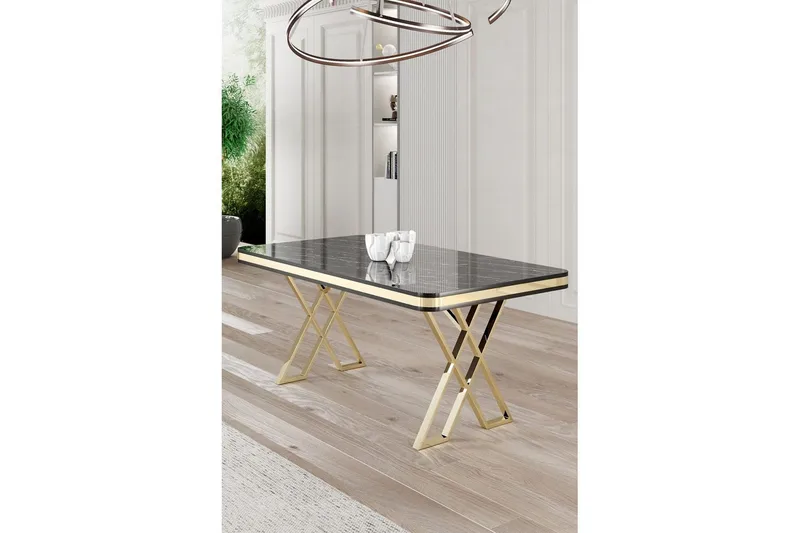 Calchera Ruokapöytä 130 cm Suorakulmainen - Musta Marmori/Keltainend - Huonekalut - Pöytä & ruokailuryhmä - Ruokapöydät & keittiön pöydät