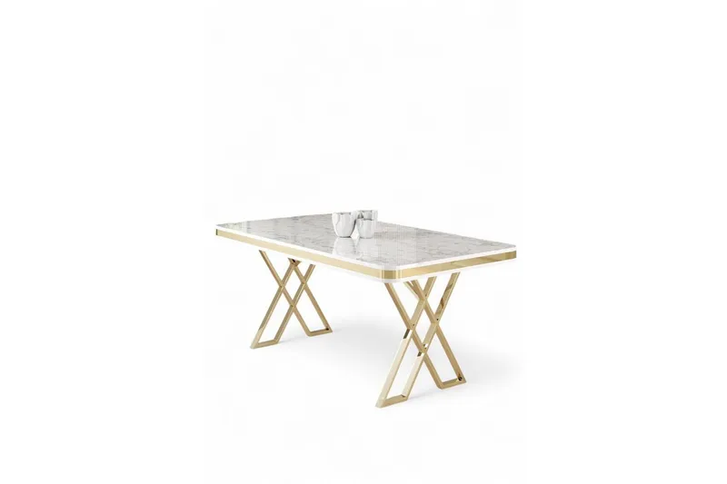 Calchera Ruokapöytä 130 cm Suorakulmainen - Valkoinen Marmori/Keltainend - Huonekalut - Pöytä & ruokailuryhmä - Ruokapöydät & keittiön pöydät