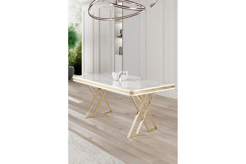 Calchera Ruokapöytä 130 cm Suorakulmainen - Valkoinen Marmori/Keltainend - Huonekalut - Pöytä & ruokailuryhmä - Ruokapöydät & keittiön pöydät