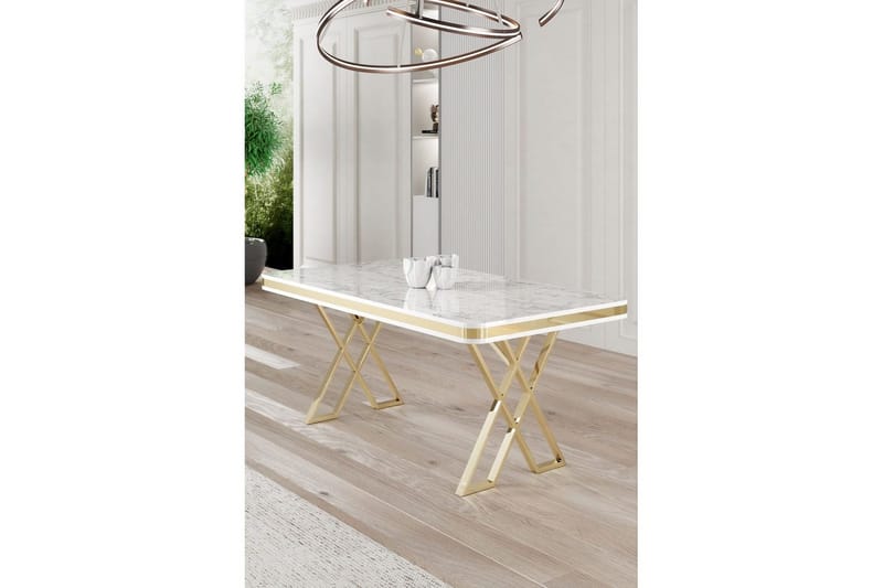 Calchera Ruokapöytä 130 cm Suorakulmainen - Valkoinen Marmori/Keltainend - Huonekalut - Pöytä & ruokailuryhmä - Ruokapöydät & keittiön pöydät