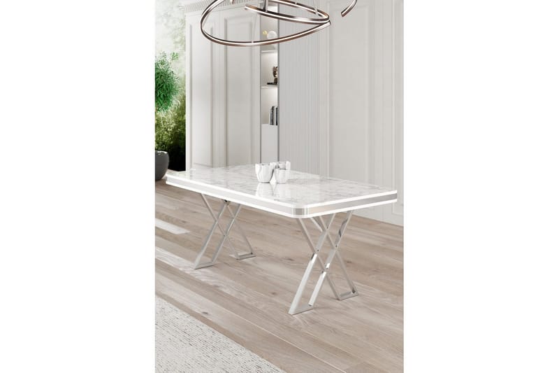 Calchera Ruokapöytä 130 cm Suorakulmainen - Valkoinen Marmori/Kromi - Huonekalut - Pöytä & ruokailuryhmä - Ruokapöydät & keittiön pöydät