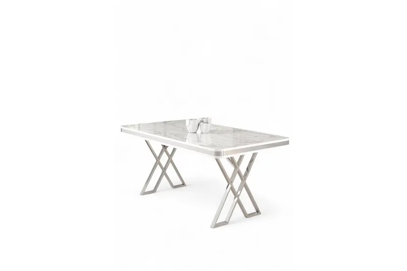Calchera Ruokapöytä 130 cm Suorakulmainen, Valkoinen Marmori/Kromi
