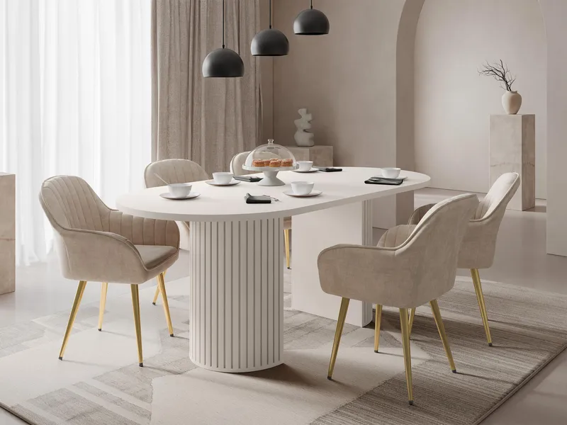 Calvion Ovaali ruokapöytä 185 cm - beige - Huonekalut - Pöytä & ruokailuryhmä - Ruokapöydät & keittiön pöydät