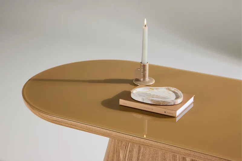 Castor soikea sohvapöytä lasia ja puinen alusta - Beige - Huonekalut - Pöytä & ruokailuryhmä - Sohvapöytä