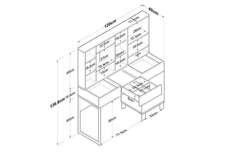 Ceris Kampauspöytä 120 cm - Valkoinen - Huonekalut - Pöytä & ruokailuryhmä - Meikki- & kampauspöydät
