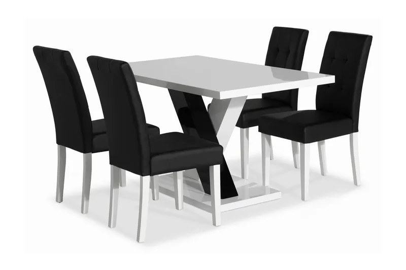 Cesi-ruokailuryhmä 140 cm ja 4 Viktor-tuolia, Valkoinen/Musta/Musta PU