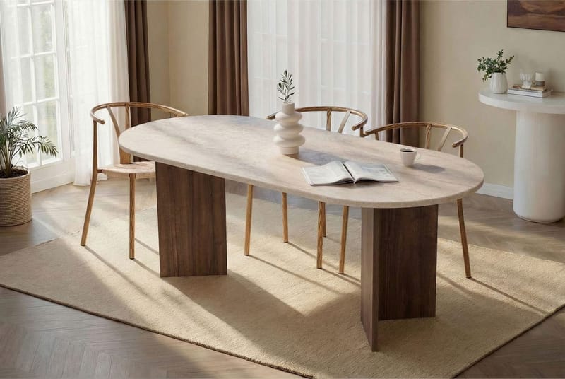 Ceylin ruokapöytä 200x75x90 cm - Travertine Walnut - Huonekalut - Pöytä & ruokailuryhmä - Ruokapöydät & keittiön pöydät