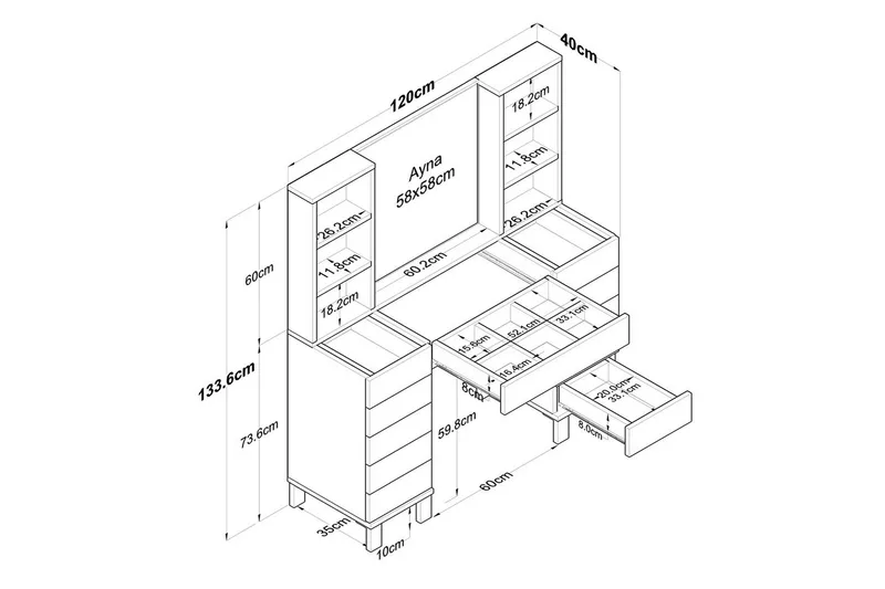 Ceylon Kampausp öytä 120 cm - Valkoinen - Huonekalut - Pöytä & ruokailuryhmä - Meikki- & kampauspöydät
