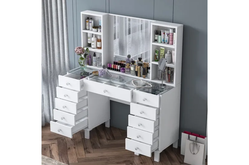Ceylon Kampauspöytä 120 cm - Valkoinen - Huonekalut - Pöytä & ruokailuryhmä - Meikki- & kampauspöydät - Meikkipöytä peilillä