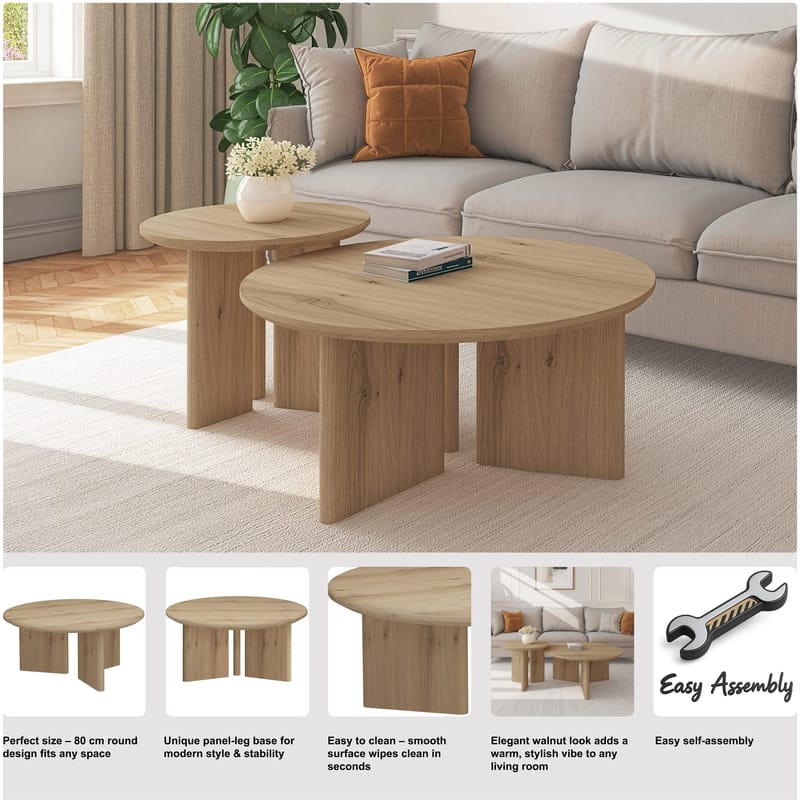 Chatham 80 cm pyöreä sohvapöytä tammi - Beige - Huonekalut - Pöytä & ruokailuryhmä - Sohvapöytä