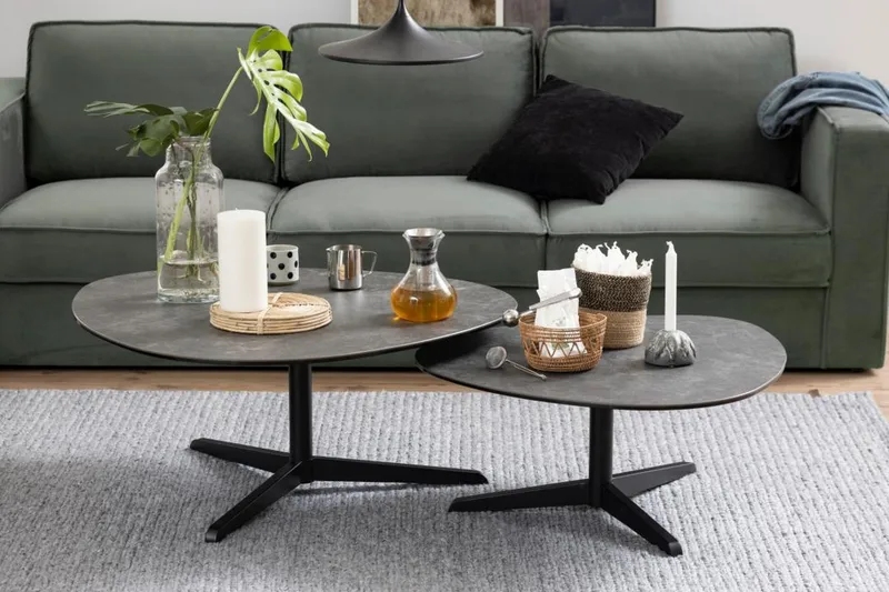 Cimino soikea sohvapöytä 100 cm keraaminen metallirunko - Tummanharmaa - Huonekalut - Pöytä & ruokailuryhmä - Sohvapöytä