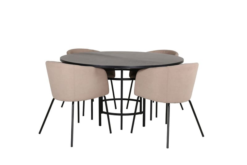 Copenhagen-ruokailuryhmä, pyöreä 140 cm, 4 Berit-tuolia, Beige/Musta