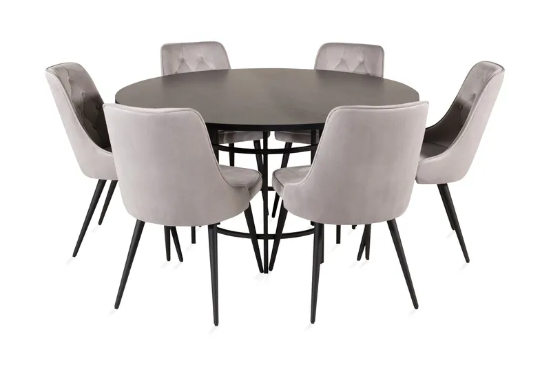 Copenhagen-ruokailuryhmä ja 6 Valera Lyx -samettituolia, musta/harmaa, Furniture Fashion