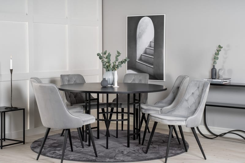 Copenhagen-ruokailuryhmä ja 6 Valera Lyx -samettituolia, musta/harmaa - Furniture Fashion - Huonekalut - Pöytä & ruokailuryhmä - Ruokailuryhmä
