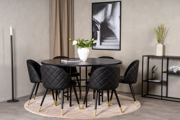 Copenhagen-ruokailuryhmä ja 6 Valera-ruokatuolia, messinki/musta - Furniture Fashion - Huonekalut - Pöytä & ruokailuryhmä - Ruokailuryhmä