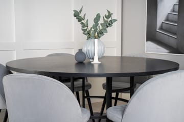 Copenhagen-ruokailuryhmä ja 6 Valerie-ruokatuolia, vakosametti, harmaa/S - Furniture Fashion - Huonekalut - Pöytä & ruokailuryhmä - Ruokailuryhmä