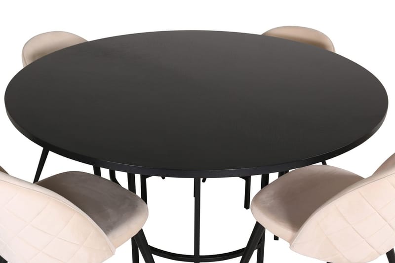 Copenhagen pyöreä ruokailuryhmä 140 cm ja 4 Velvet-ruokatuolia - musta ja beige - Huonekalut - Pöytä & ruokailuryhmä - Ruokailuryhmä