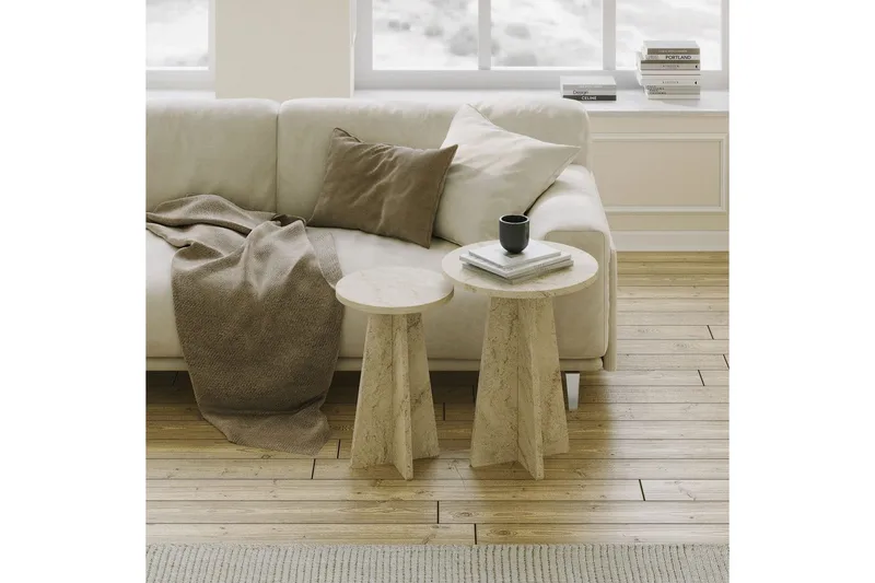 Corren Sohvapöytä 40 cm - Travertiini - Huonekalut - Pöytä & ruokailuryhmä - Apupöytä & sivupöytä - Sarjapöytä