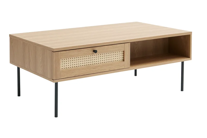 Cyndy 110 cm suorakulmainen sohvapöytä laatikoilla vaaleaa puuta, Beige