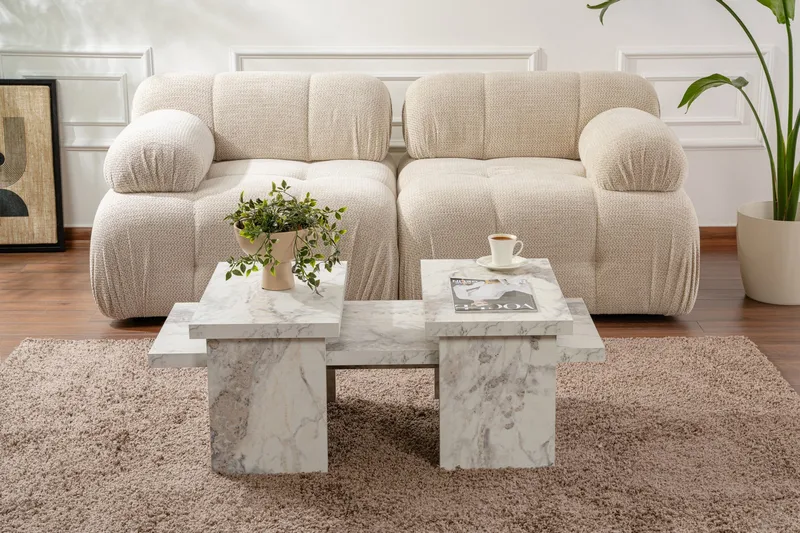 Dabi Sohvapöytä 110x45 cm - Marmori/Beige - Huonekalut - Pöytä & ruokailuryhmä - Apupöytä & sivupöytä - Sarjapöytä