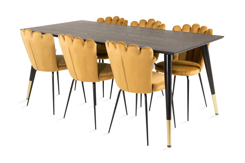 Daicy-ruokailuryhmä 180 cm ja 6 Limhamn-ruokatuolia, keltainen, Furniture Fashion