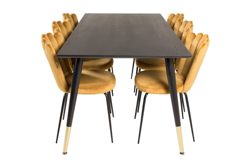 Daicy-ruokailuryhmä 180 cm ja 6 Limhamn-ruokatuolia, keltainen - Furniture Fashion - Huonekalut - Pöytä & ruokailuryhmä - Ruokailuryhmä