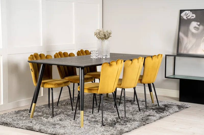 Daicy-ruokailuryhmä 180 cm ja 6 Limhamn-ruokatuolia, keltainen - Furniture Fashion - Huonekalut - Pöytä & ruokailuryhmä - Ruokailuryhmä