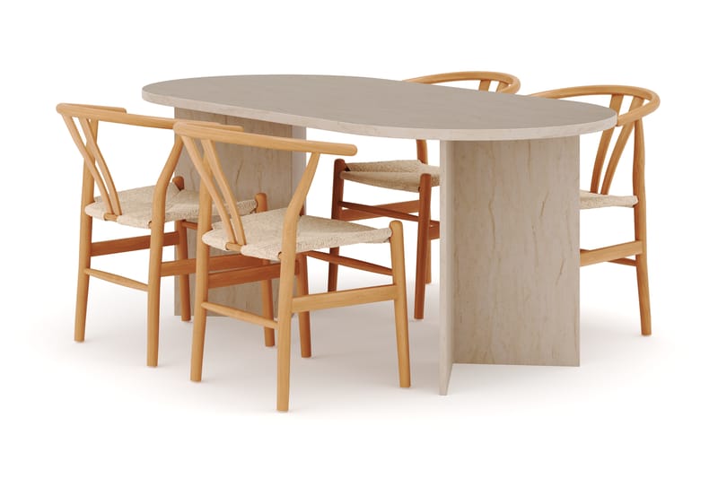 Dano Ruokapöytä 180 cm 4 Dezuid Ruokatuolit, Travertiini / Luonnonväri