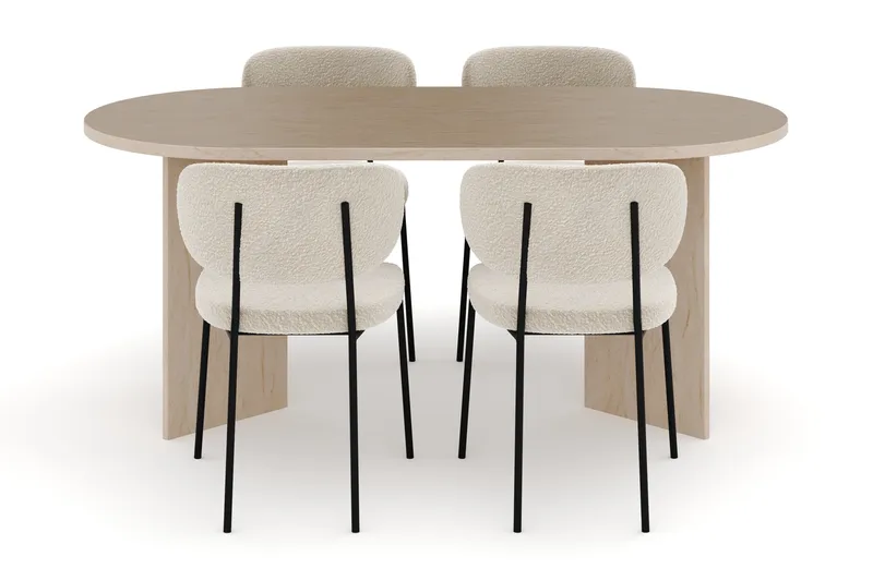 Dano Ruokapöytä 180 cm 4 Gemmiano Ruokatuolit - Travertiini / Valkoinen Bouclé - Huonekalut - Pöytä & ruokailuryhmä - Ruokailuryhmä