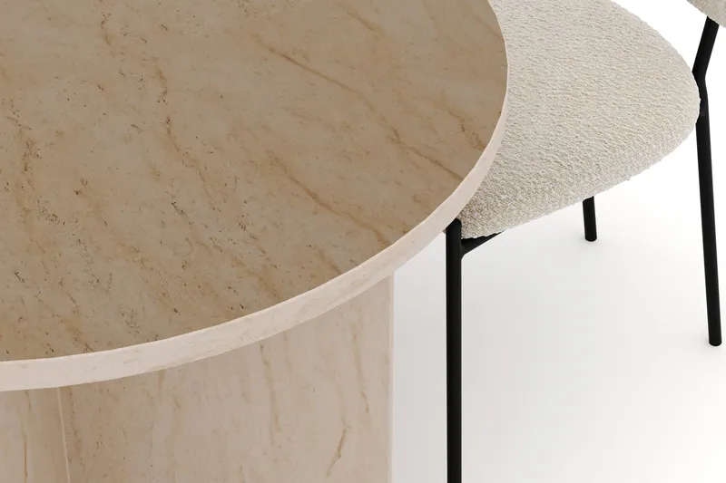 Dano Ruokapöytä 180 cm 4 Gemmiano Ruokatuolit - Travertiini / Valkoinen Bouclé - Huonekalut - Pöytä & ruokailuryhmä - Ruokailuryhmä