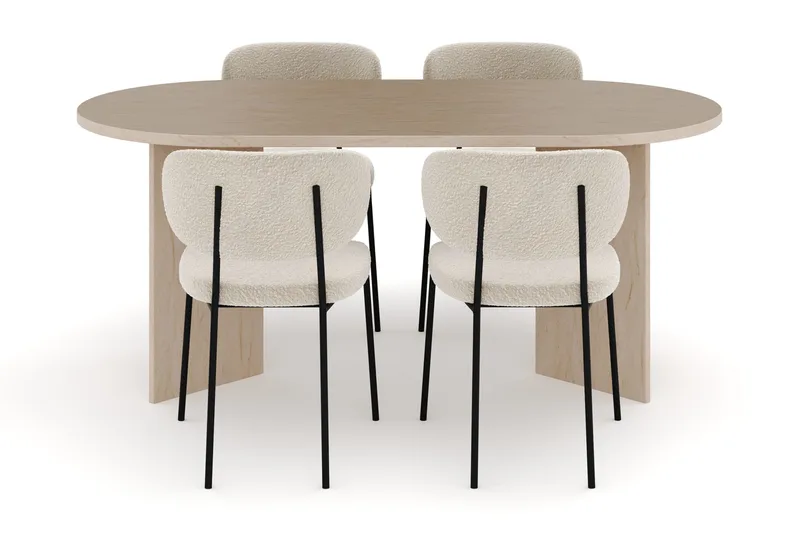 Dano Ruokapöytä 180 cm 4 Gemmiano Ruokatuolit - Travertiini / Valkoinen Bouclé - Huonekalut - Pöytä & ruokailuryhmä - Ruokailuryhmä